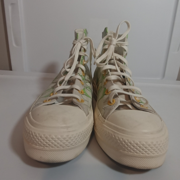 Converse Green and White floral High-Top Sneakers - Picture 3 of 11
